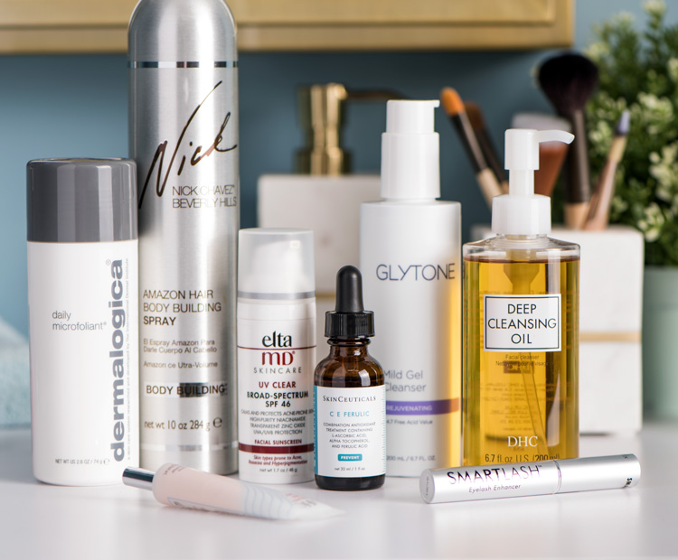 Collection of skincare and beauty products