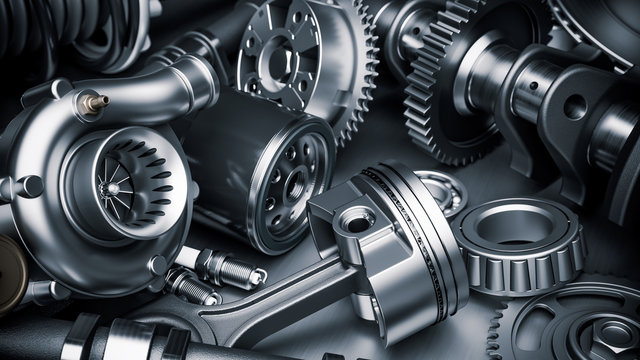 Close-up of metal machinery parts and gears